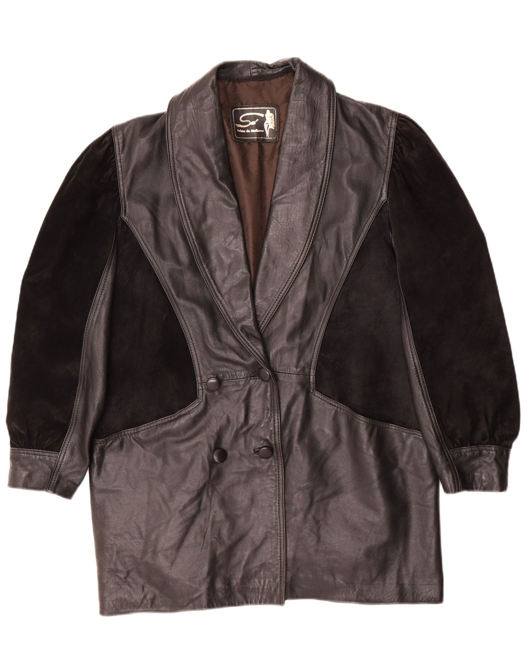 Casaco de couro superdimensionado feminino vintage Reino Unido 14 couro preto médio