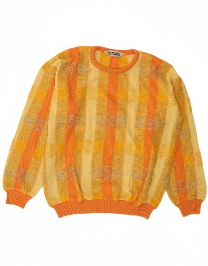 Suéter boxer masculino com gola redonda, algodão listrado amarelo médio