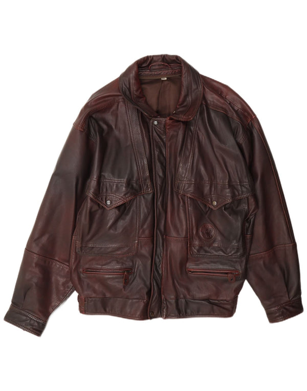 Jaqueta de couro masculina vintage IT 50 grande Borgonha