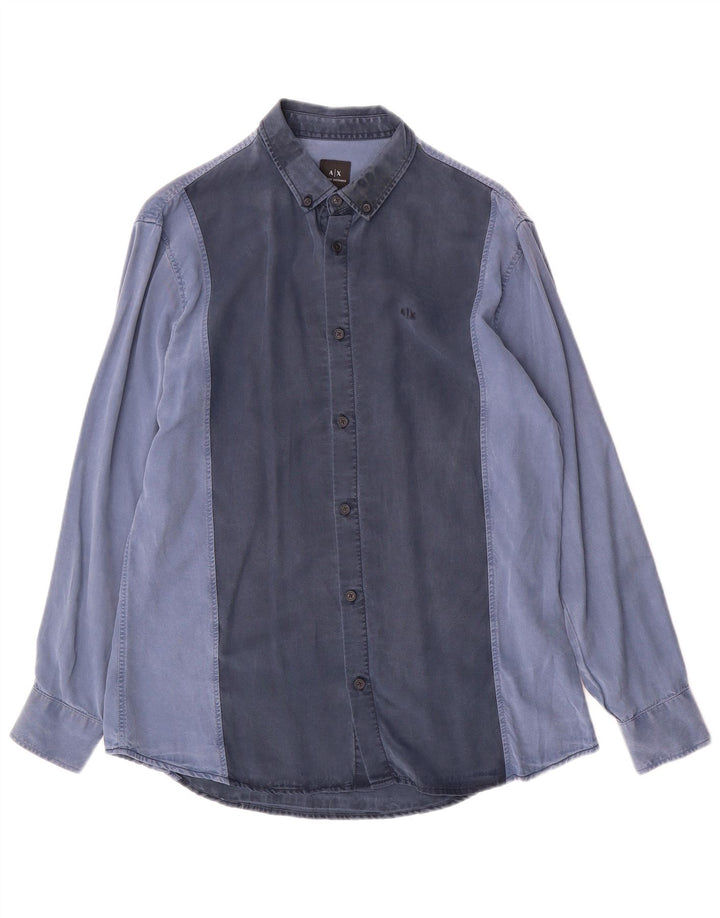 Camisa masculina Armani Exchange Regular Fit azul médio colorblock