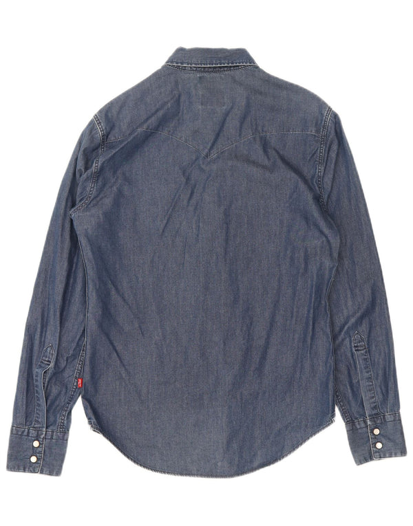 Camisa jeans masculina Levi's Slim Fit pequena azul marinho algodão