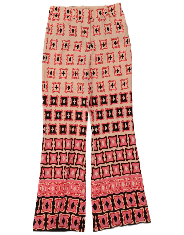 Zara Calça feminina casual cintura alta flare médio W28 L31 rosa geométrica