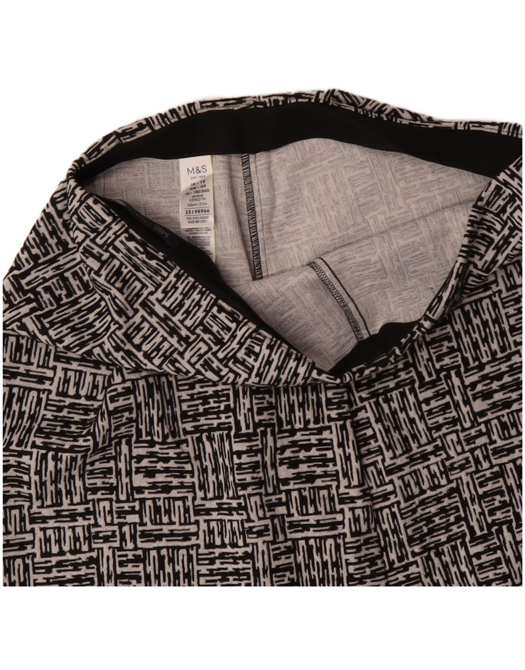 Saia feminina Marks & Spencer A-Line UK 16 grande W34 preta geométrica