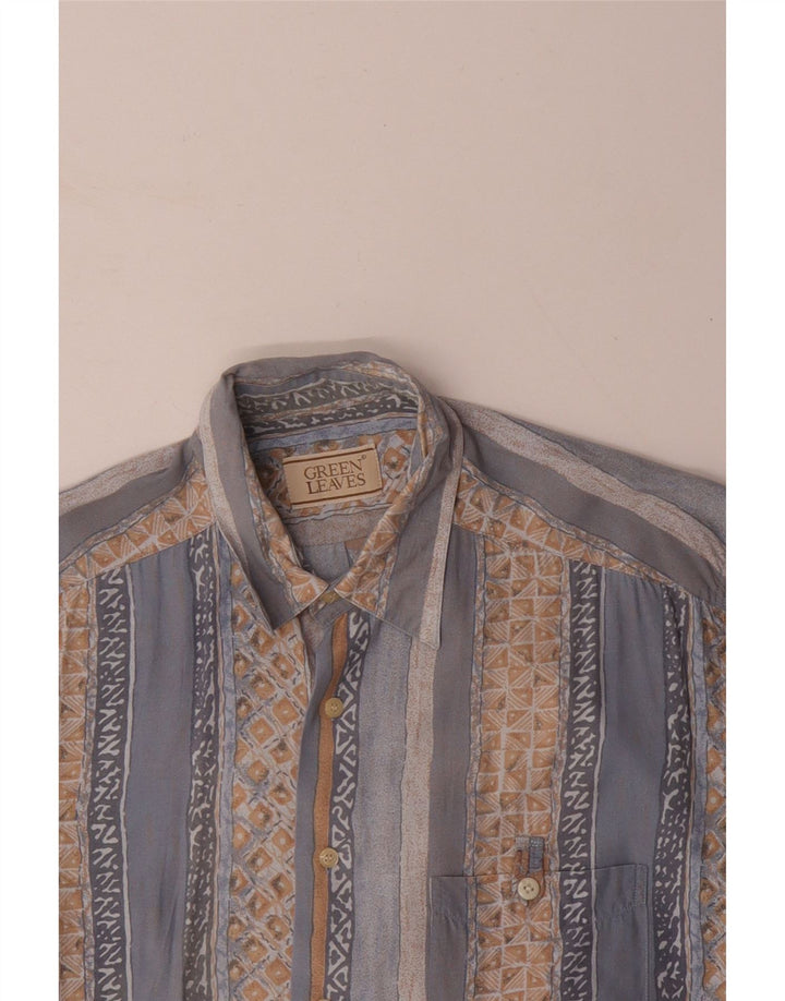 GREEN LEAVES Camisa masculina de manga curta grande viscose geométrica azul