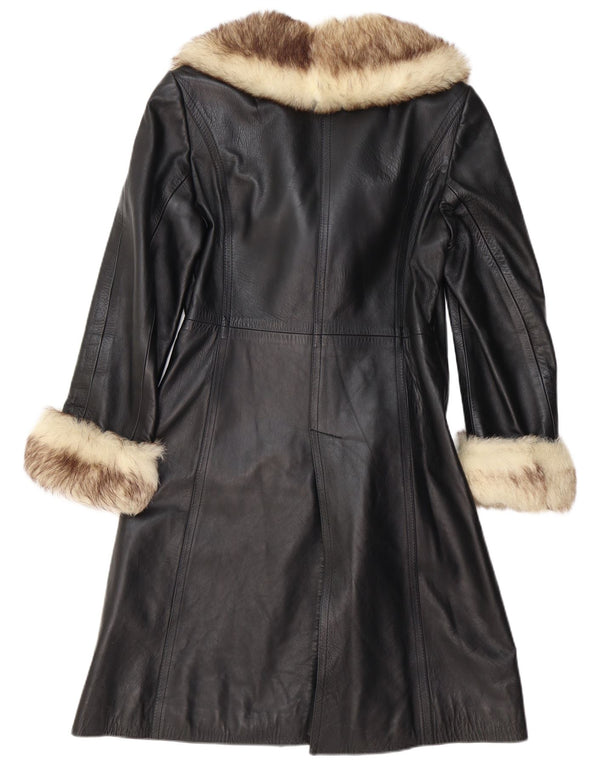 Casaco de couro feminino VINTAGE UK 12 médio preto