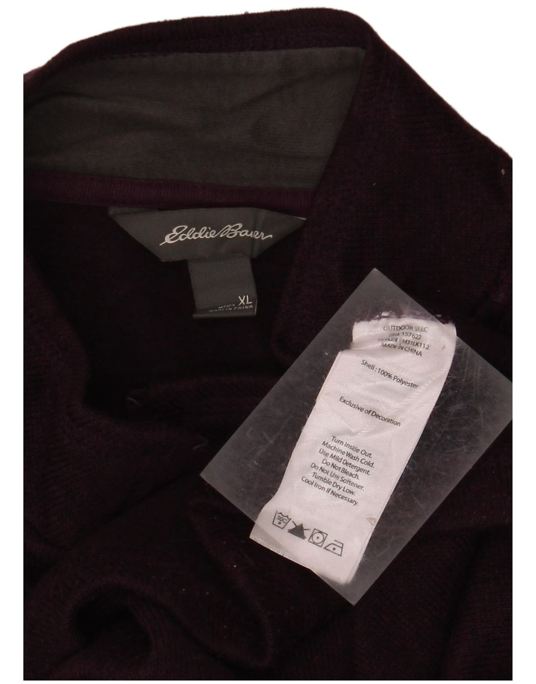 EDDIE BAUER Suéter masculino com zíper e gola XL em poliéster manchado roxo