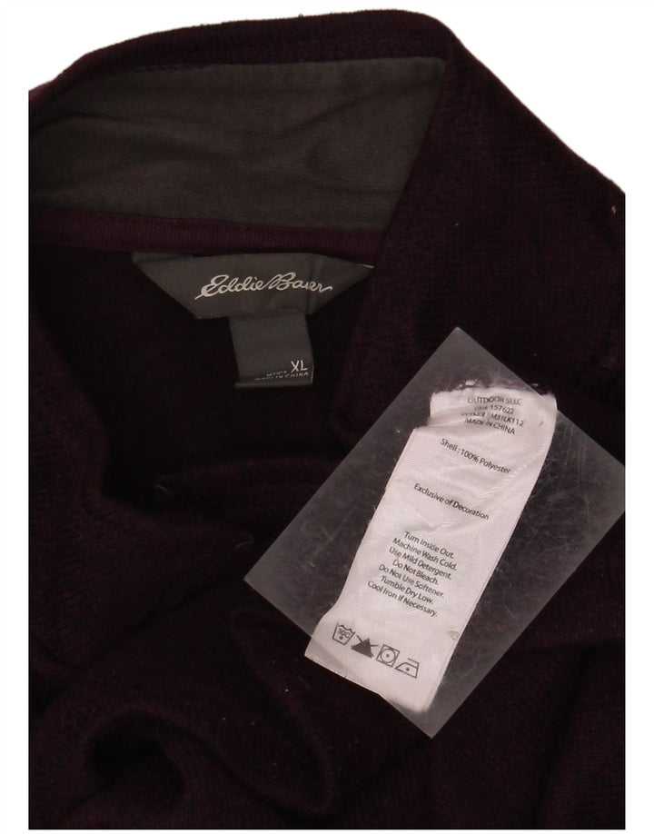 EDDIE BAUER Suéter masculino com zíper e gola XL em poliéster manchado roxo