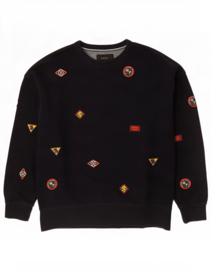 Zara moletom masculino jumper médio algodão geométrico preto