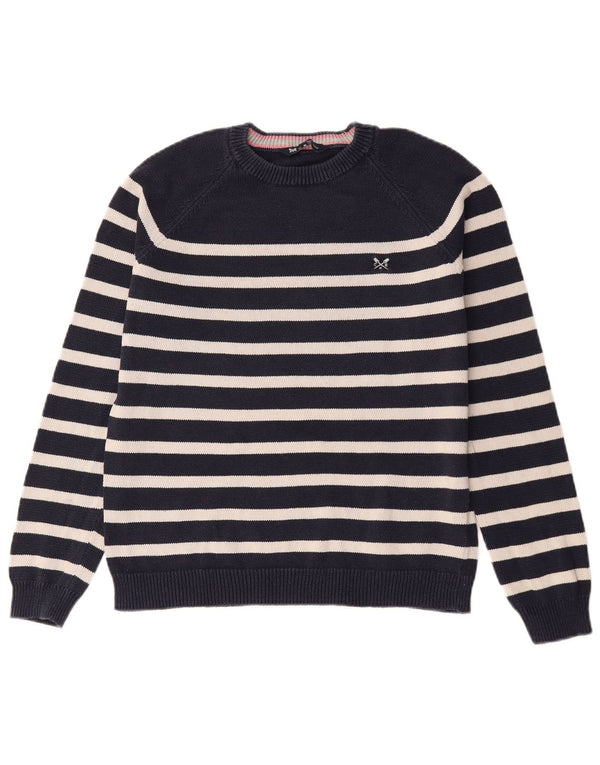 Suéter feminino Crew Clothing com gola redonda UK 14 grande listrado azul marinho