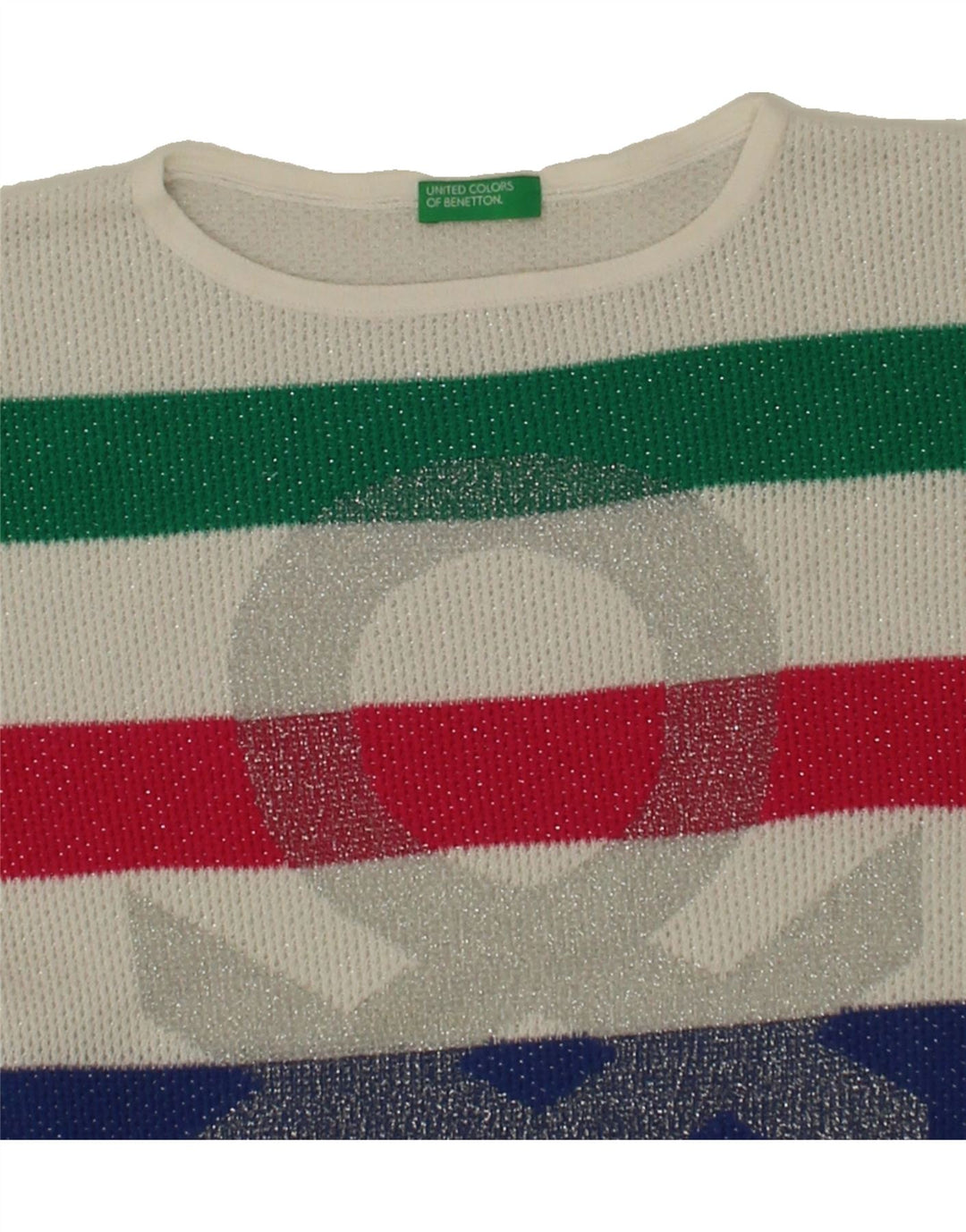 BENETTON Girls Graphic Boat Neck Jumper Sweater 9-10 Years Multicoloured Vintage Benetton and Second-Hand Benetton from Messina Hembry 