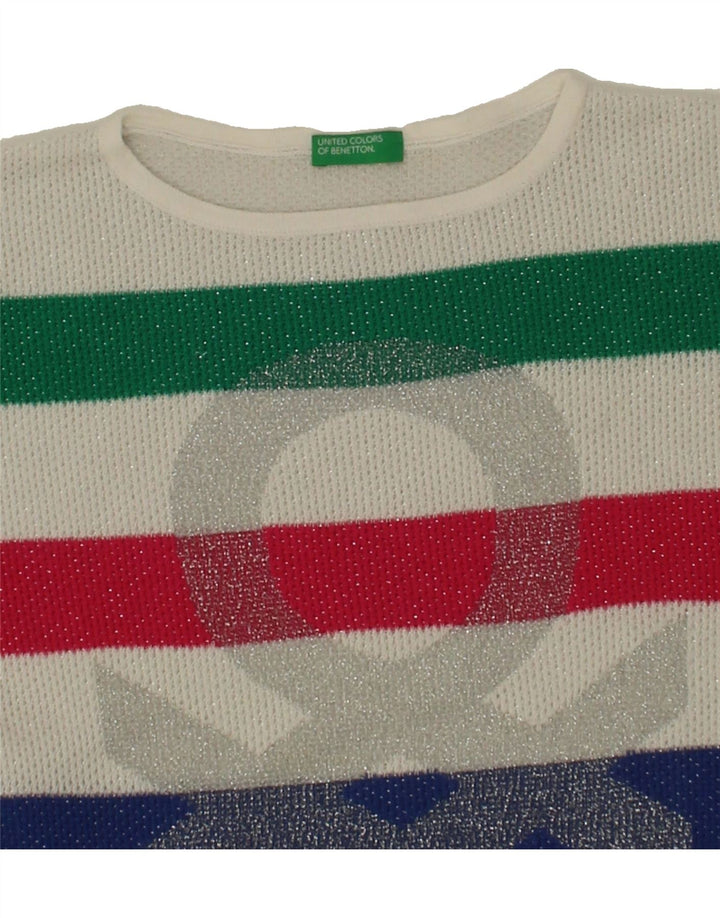 BENETTON Girls Graphic Boat Neck Jumper Sweater 9-10 Years Multicoloured Vintage Benetton and Second-Hand Benetton from Messina Hembry 