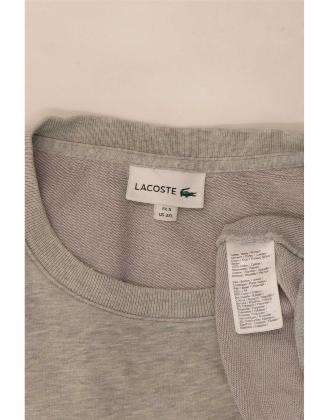 Moletom masculino Lacoste tamanho 8 3XL algodão manchado cinza