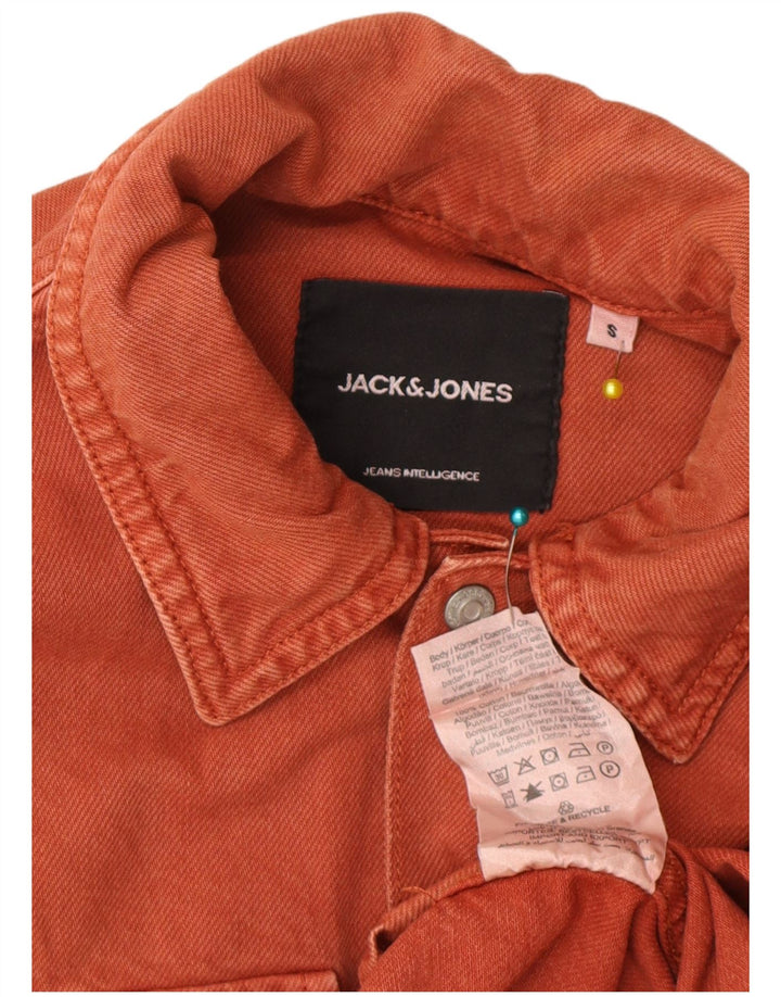 Camisa jeans masculina Jack & Jones pequena de algodão marrom