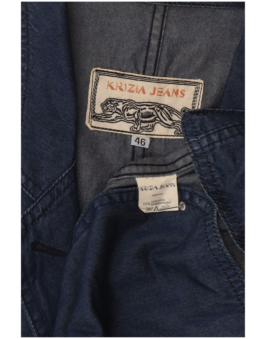 Jaqueta blazer feminina Krizia Jeans com 1 botão e algodão azul grande IT 46