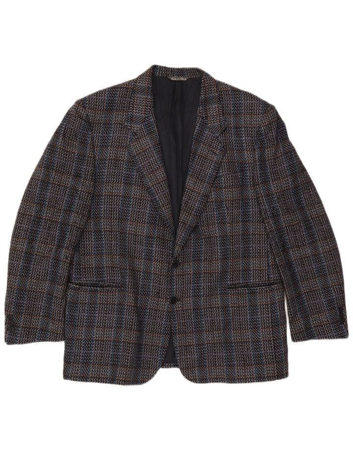 Jaqueta blazer masculina vintage com 2 botões IT 58 4XL lã xadrez cinza