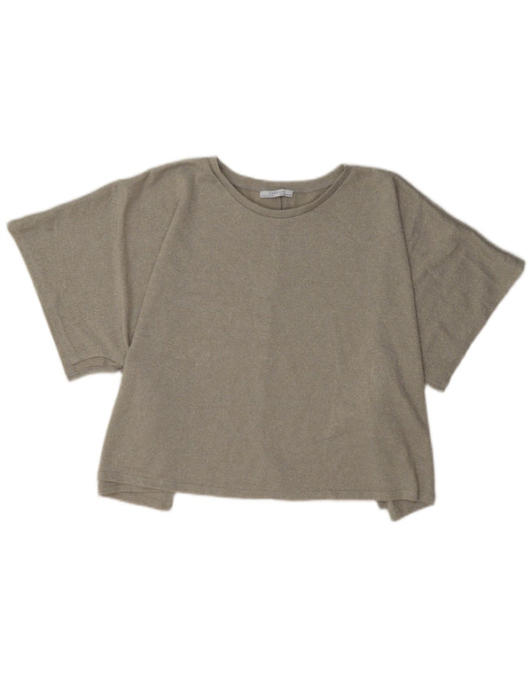 Zara blusa feminina cropped oversized top Reino Unido 14 bege médio salpicado