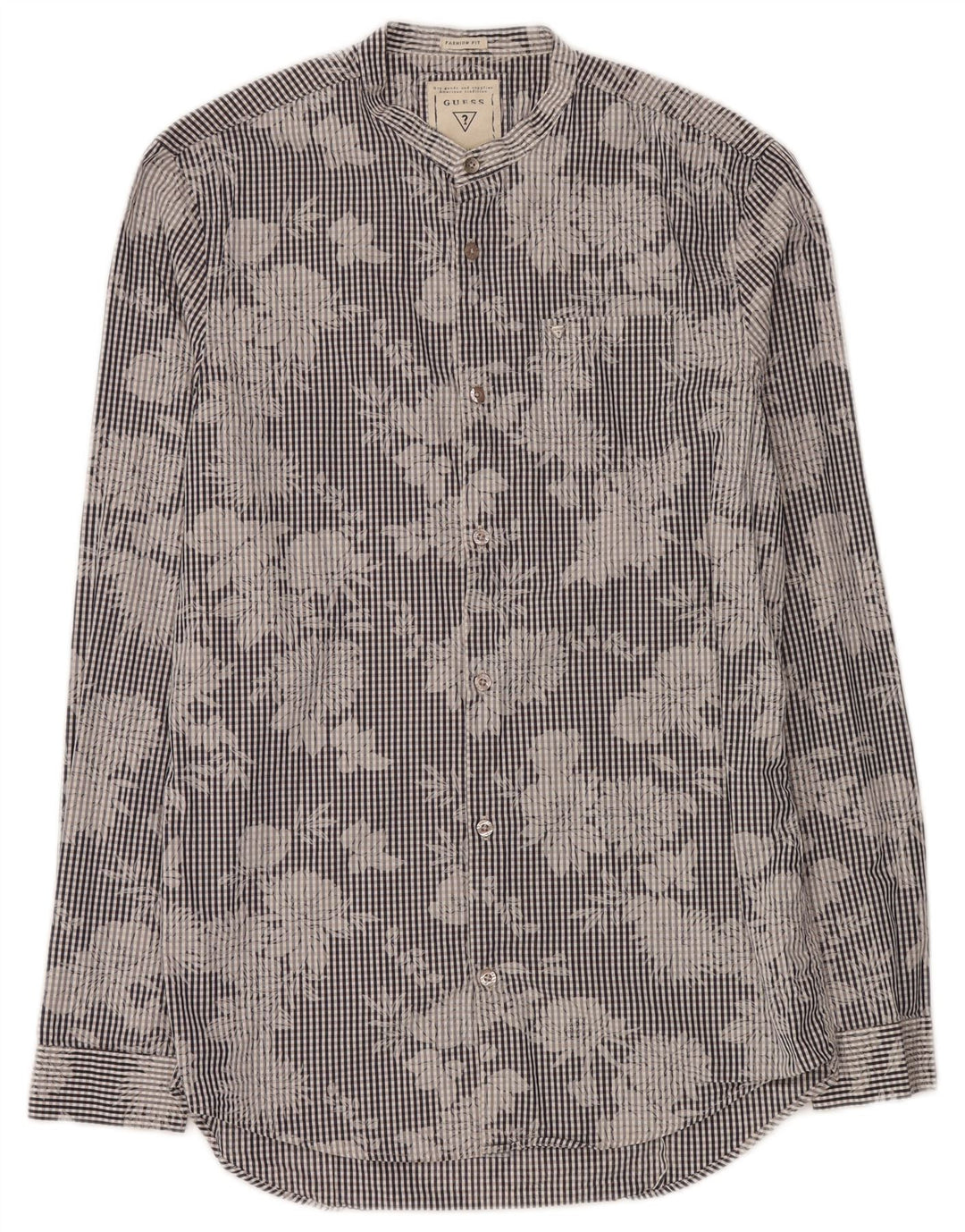 Camisa masculina Guess flor de algodão guingão azul médio