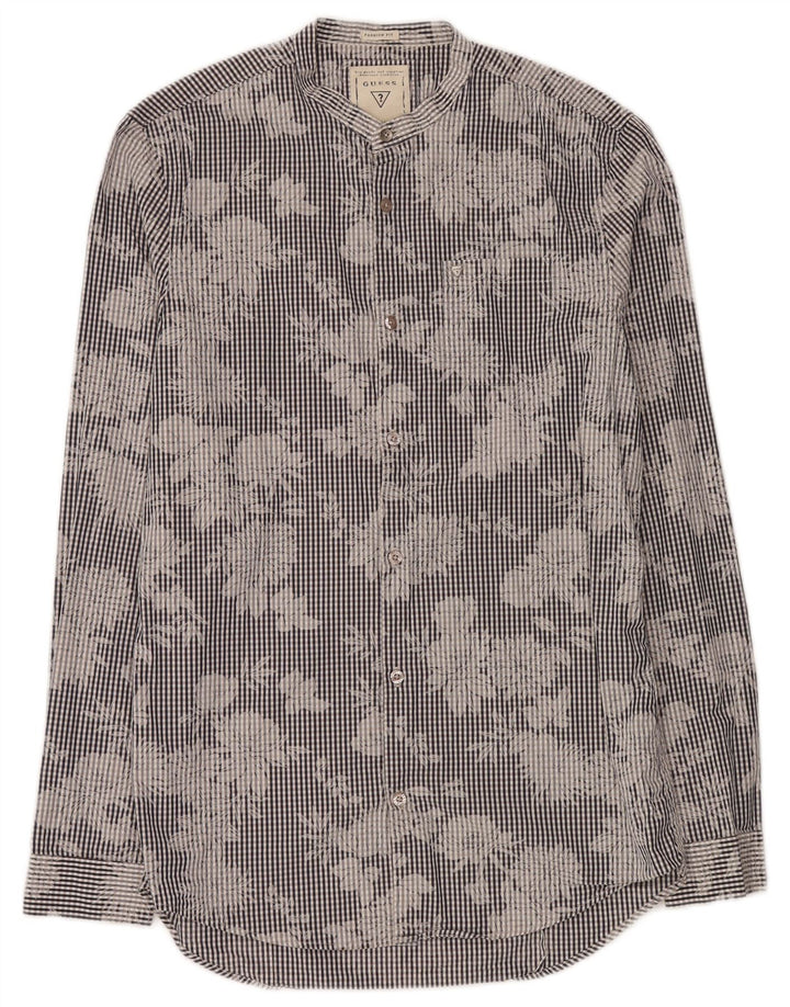 Camisa masculina Guess flor de algodão guingão azul médio