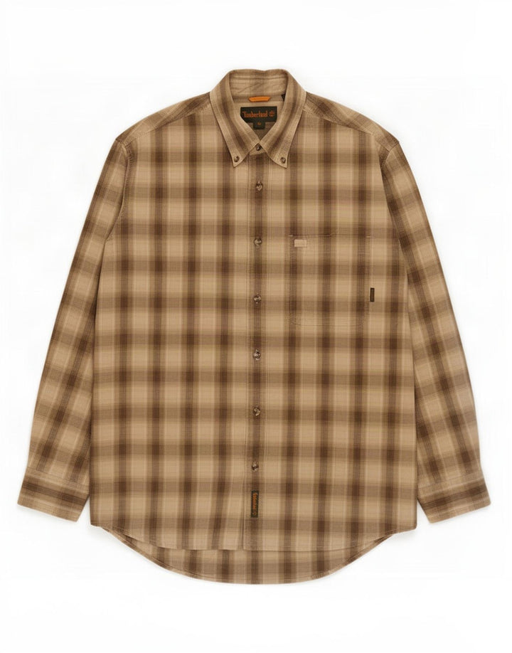 Camisa masculina de flanela Timberland médio cáqui algodão xadrez