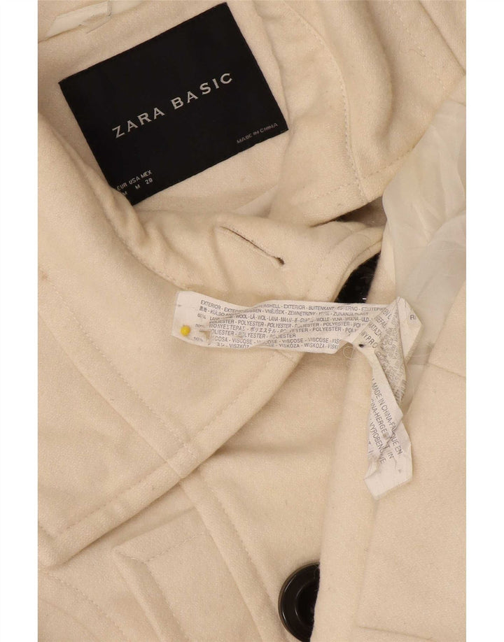 Casaco feminino Zara Pea Coat UK 12 médio off white lã