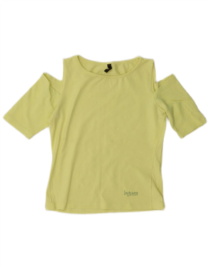 Lee Womens Crop Off Ombro Top Reino Unido 12 Algodão Amarelo Médio