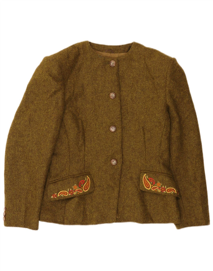 Jaqueta blazer feminina Marella com 4 botões Reino Unido 14 grande lã caqui Paisley
