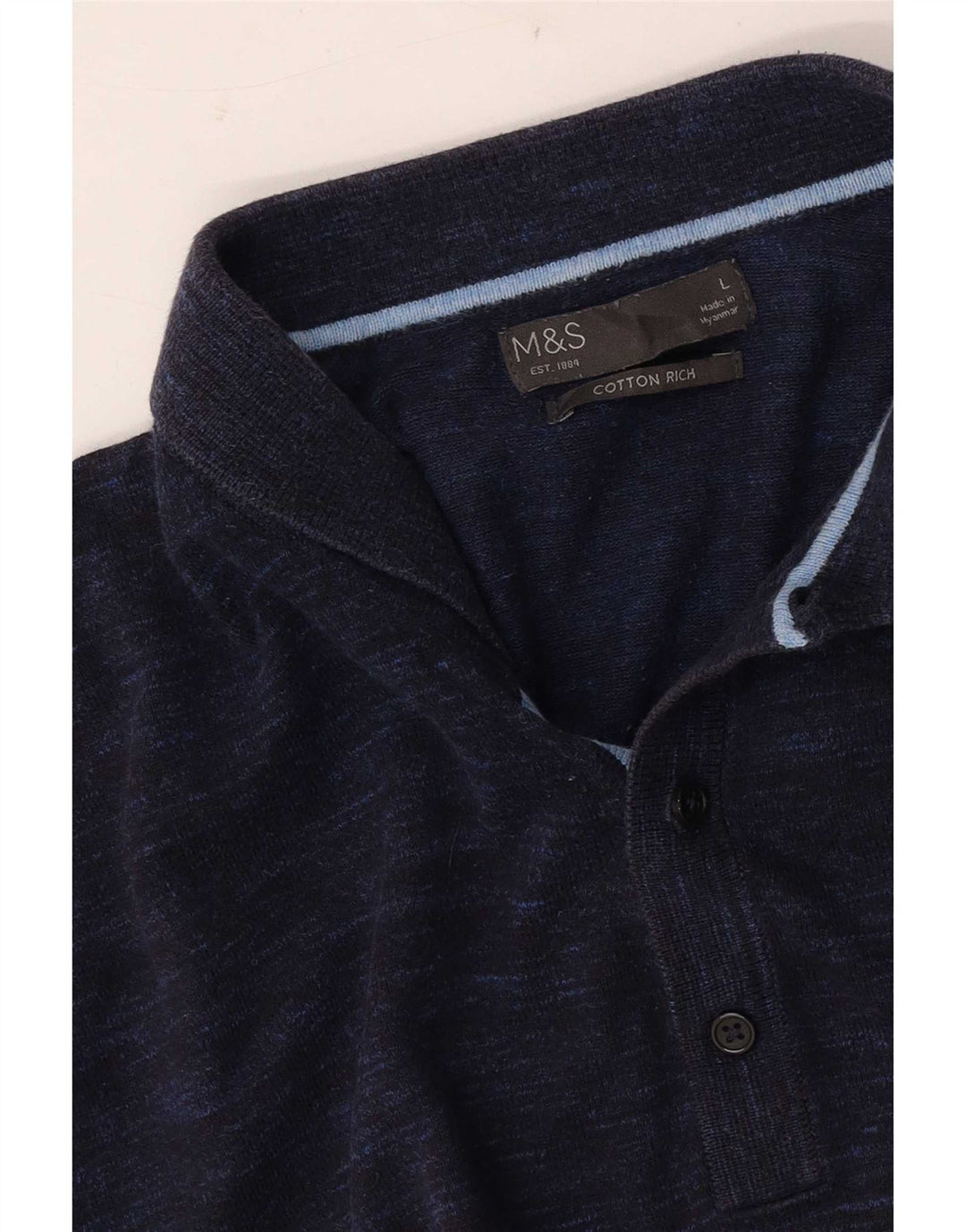 Camisa pólo masculina de manga curta Marks & Spencer grande azul marinho manchado