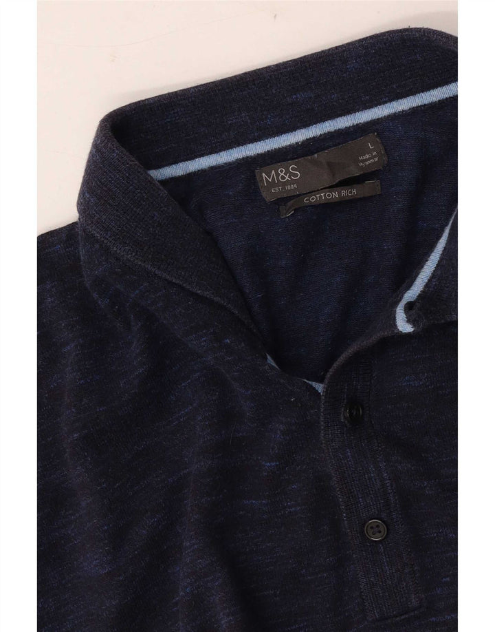 Camisa pólo masculina de manga curta Marks & Spencer grande azul marinho manchado