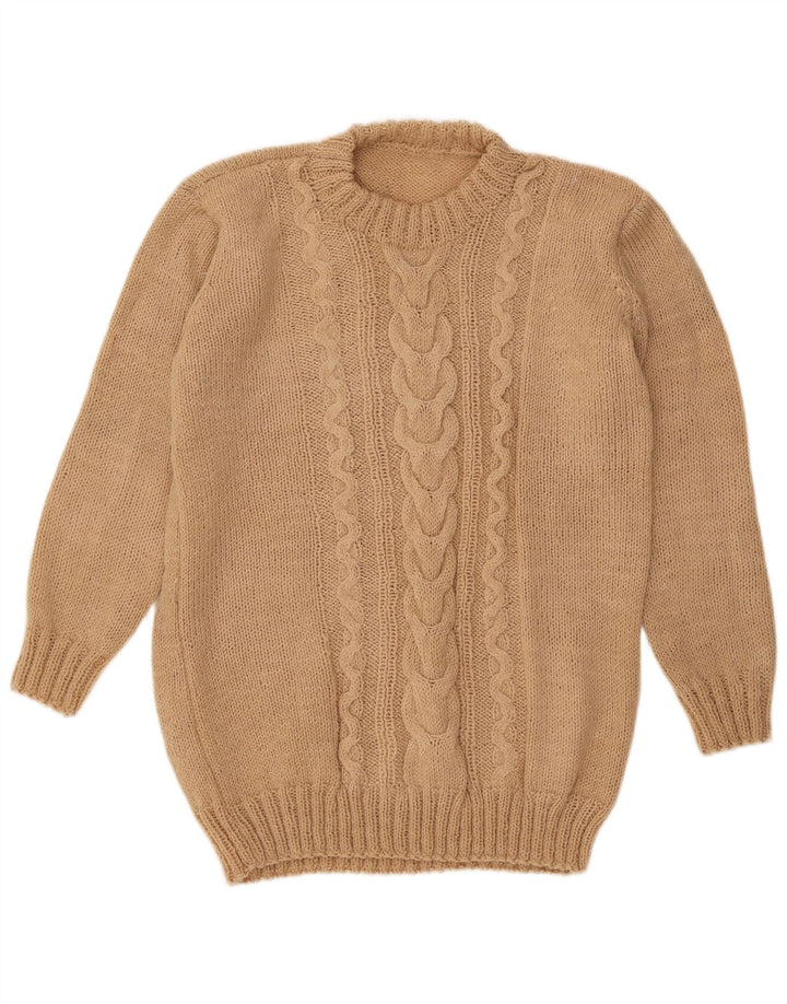 Suéter vintage masculino com gola redonda, bege médio