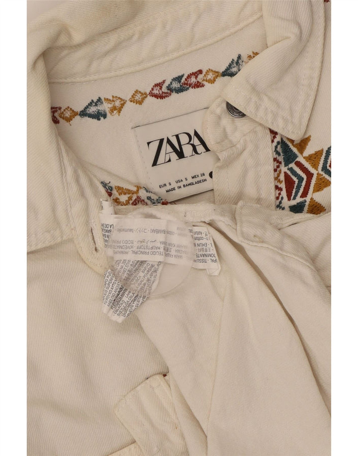 Camisa oversized feminina Zara Reino Unido 10 pequeno algodão geométrico branco