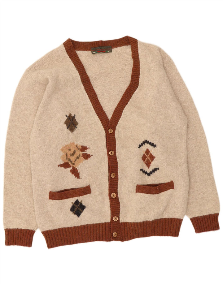 Suéter cardigã masculino vintage pequeno bege argyle/lã diamante
