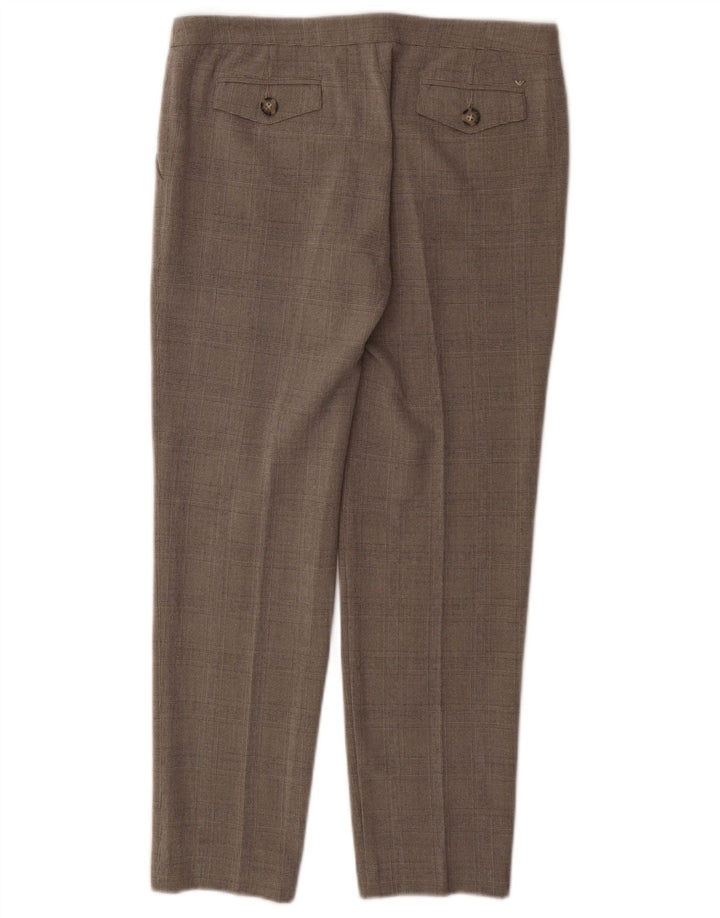 Calça feminina Armani de terno reto EU 40 médio W30 L27 xadrez cinza