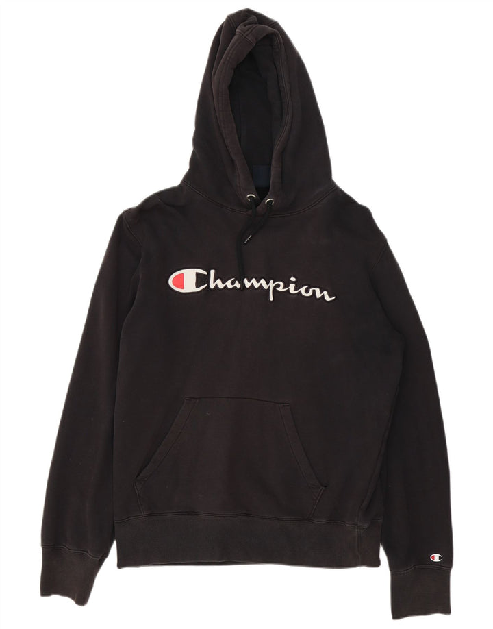 Jumper com capuz gráfico masculino Champion médio algodão preto