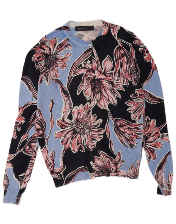 Suéter cardigã feminino Marks & Spencer UK 8 pequeno azul floral viscose