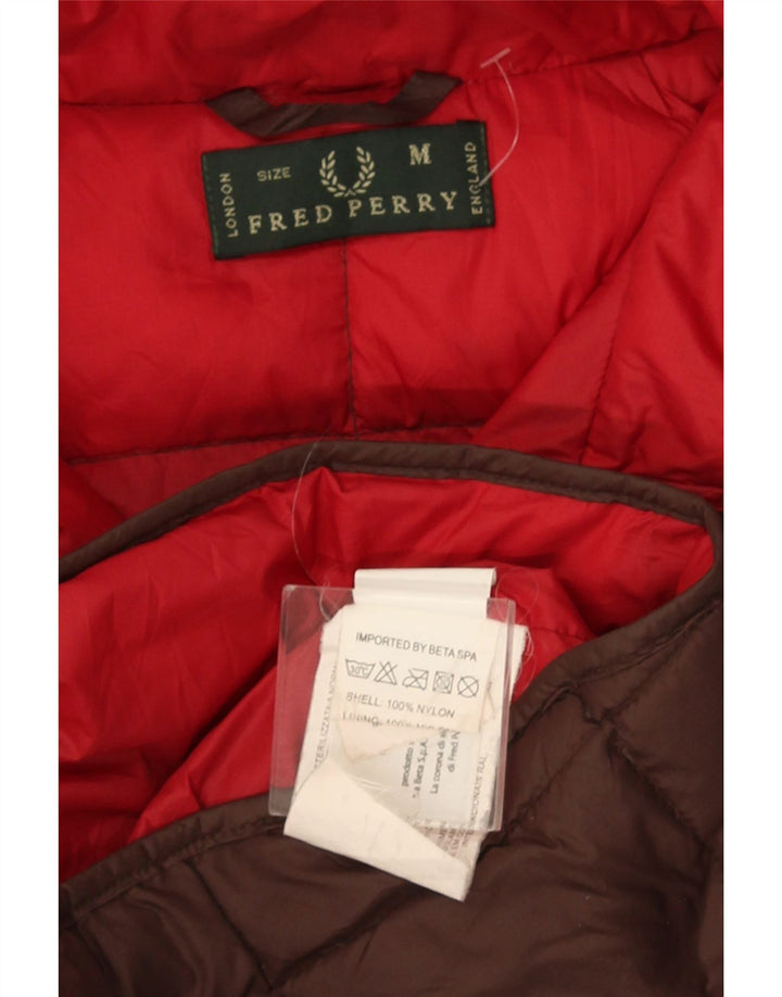 Jaqueta masculina acolchoada com capuz Fred Perry Reino Unido 38 nylon marrom médio