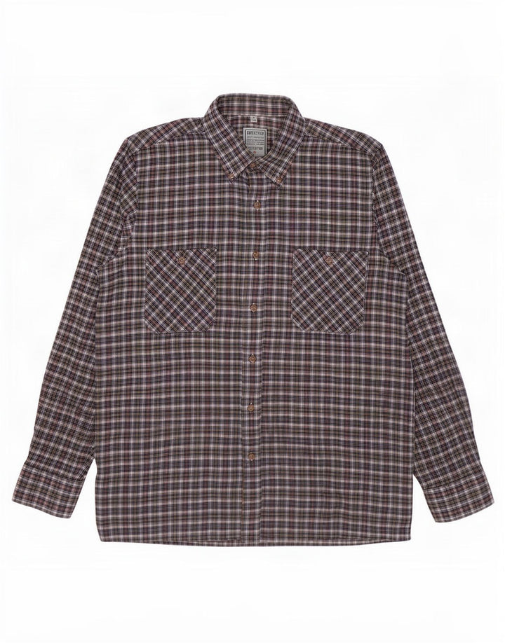 Camisa masculina vintage de flanela tamanho 39/40 algodão xadrez azul médio