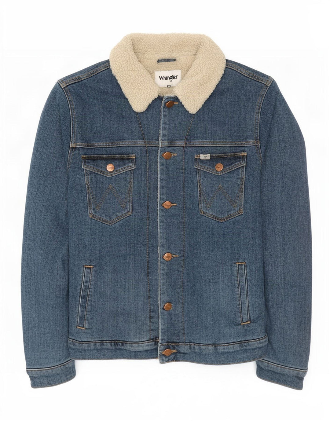 Jaqueta jeans masculina Wrangler Sherpa Reino Unido 36 algodão azul pequeno