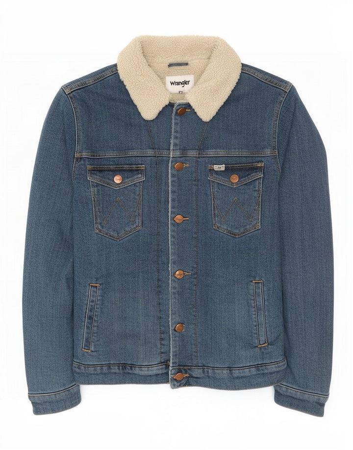 Jaqueta jeans masculina Wrangler Sherpa Reino Unido 36 algodão azul pequeno