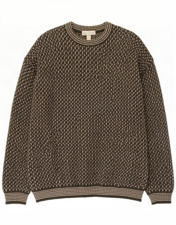 Suéter masculino Marks & Spencer com gola canoa XL verde manchado de lã nova