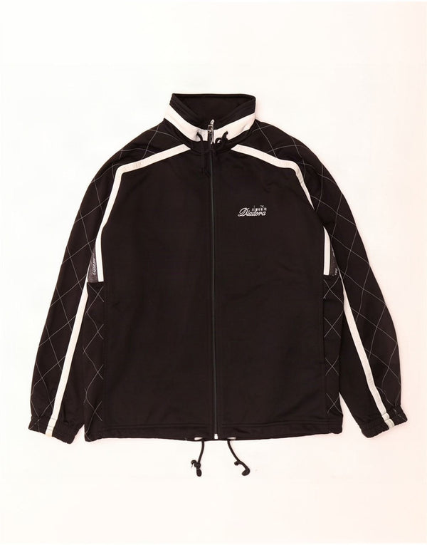 Diadora Womens Graphic Tracksuit Top Jacket UK 12 Medium Black Colourblock
