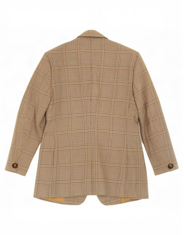 Jaqueta blazer feminina de 2 botões Benetton IT 46 grande lã bege Houndstooth