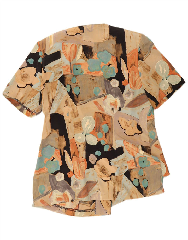 Blusa feminina vintage manga curta UK 18 XL patchwork multicolorido