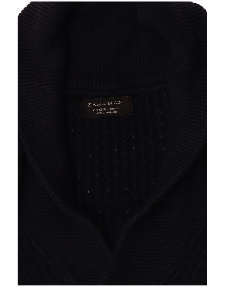 Suéter cardigã masculino Zara grande azul marinho