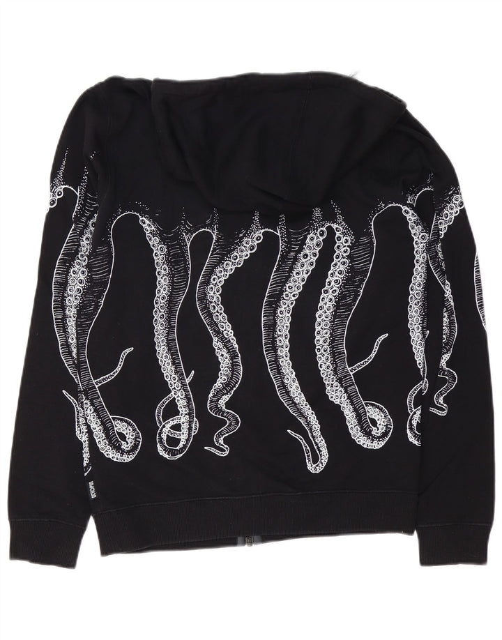Suéter masculino com capuz e zíper gráfico Octopus pequeno algodão preto