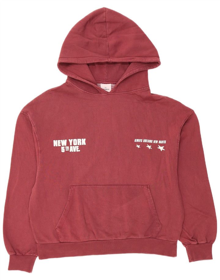 Pulôver feminino com capuz grande gráfico Pull & Bear Reino Unido 14 médio Borgonha