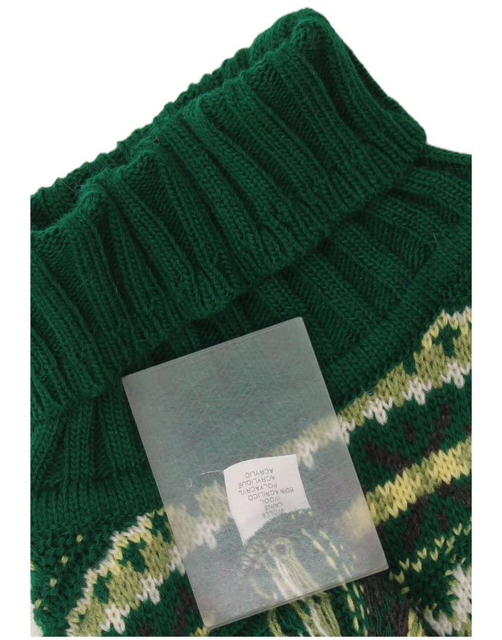Suéter masculino vintage com gola redonda XL Green Fair Isle Wool