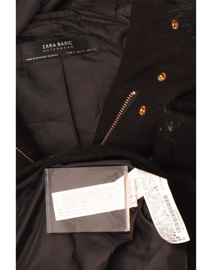 Jaqueta bomber com capuz feminino Zara UK 10 poliéster preto pequeno