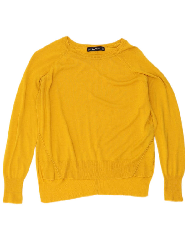 Zara Suéter feminino cropped com gola canoa Reino Unido 10 viscose amarela pequena