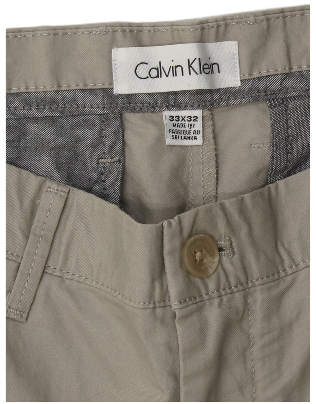 CALVIN KLEIN Calça Chino Masculina Reta W33 L32 Algodão Cinza