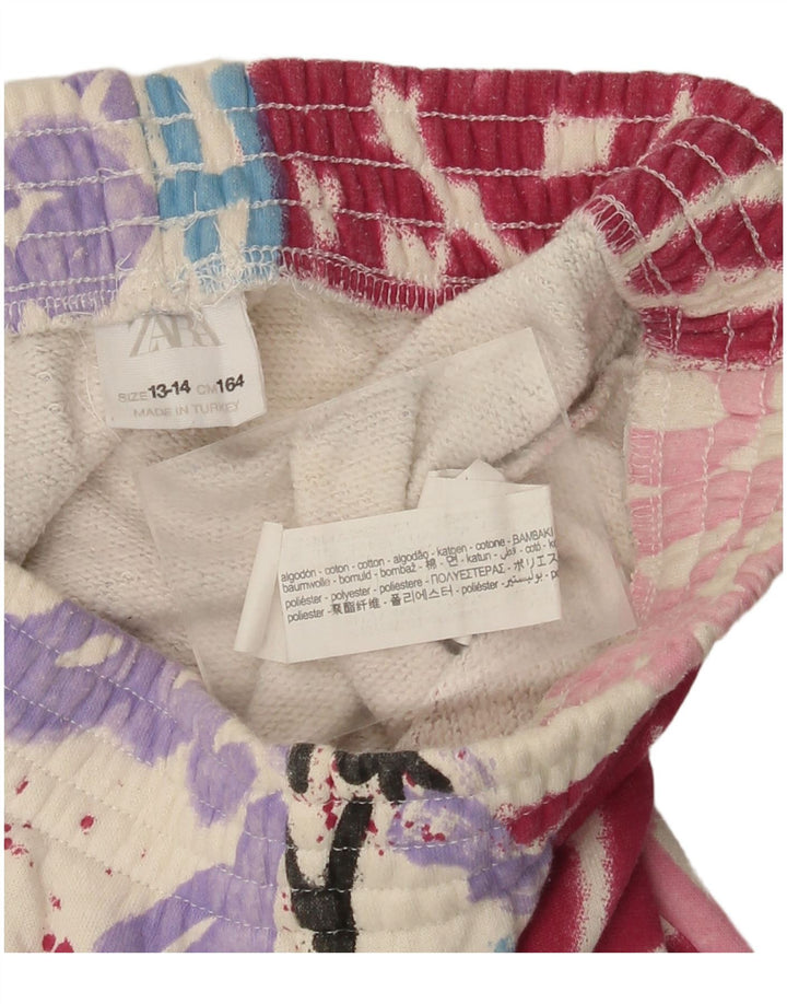 ZARA Girls Graphic Tracksuit Calças Joggers 13-14 anos Off White Cotton